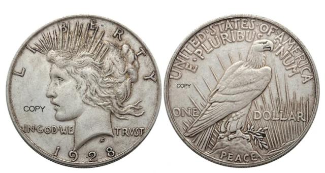 Moeda Comemorativa One Peace Dollar Prateada dos EUA de 1928, Inspirada na Liberdade e na Segunda Guerra Mundial