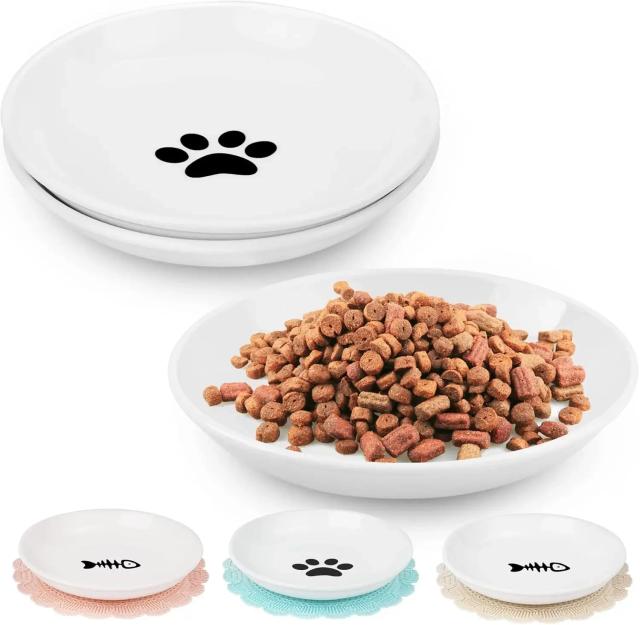 Tigela plana cerâmica anti-fadiga para gatos pequenos - prato amplo ideal para alimentos úmidos em casa