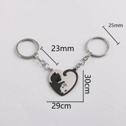 Portátil de aço inoxidável Keychain, Heart-Shaped Splicing Cat, Yin e Yang Cat Pingente, Colar Jóias, Item Pequeno - Image 6