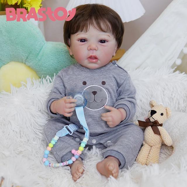 Boneca Bebê Reborn Menino Urso 48cm Corpo Silicone Pintada Realista
