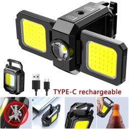Mini Lanterna Chaveiro, COB Work Light, Lâmpada recarregável USB com luzes laterais dobráveis de 90 °, Lanternas portáteis super brilhantes - Image 1