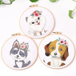 Dog Bordados Starter Kit para iniciantes, DIY Cross Stitch Set, Flor Impresso Arte De Costura, Artesanato Pintura, Home Decor, Valentine Gift - Image 5
