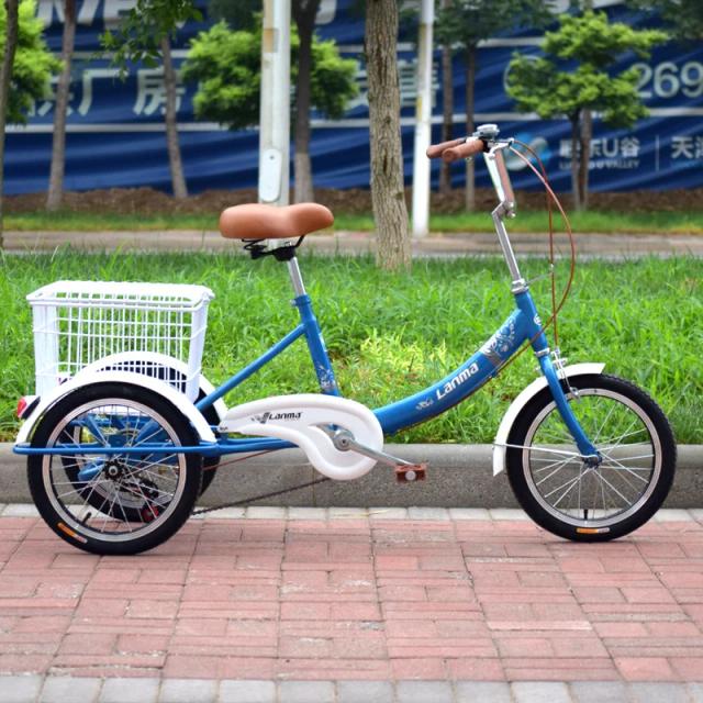 Triciclo para Adultos e Crianças com Quadro de Cesta Vegetal para Lazer e Viagens, 16"