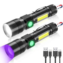 Lanterna de luz uv e luz forte, recarregável por usb, acampamento, animais de estimação, manchas de urina, luz preta, led, lâmpada ultravioleta - Image 1