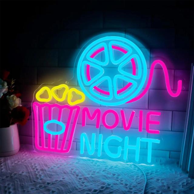 Sinalizador LED Neon em Caixa de Papel de Pipoca para Decoração de Parede em Cinema em Casa