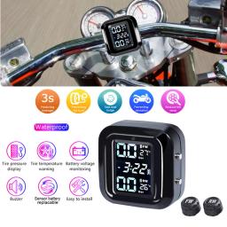 Display LCD Sem Fio Da Motocicleta TPMS, Testador De Temperatura Do Pit Da Sujeira Da Bicicleta, Sistema De Alarme De Pressão Do Pneu Do Motor, À Prova D' Água, 2 Sensores - Image 2