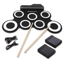 2022new dobrável rolo de mão silicone usb tambor eletrônico portátil prática tambores almofada kit com baquetas sustentar pedal - Image 4