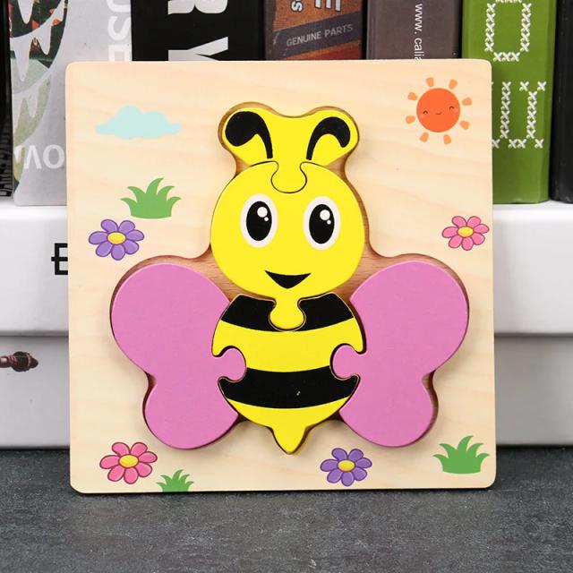 Brinquedo Educacional 3D Quebra-Cabeça de Madeira Animais Desenho Animado para Crianças