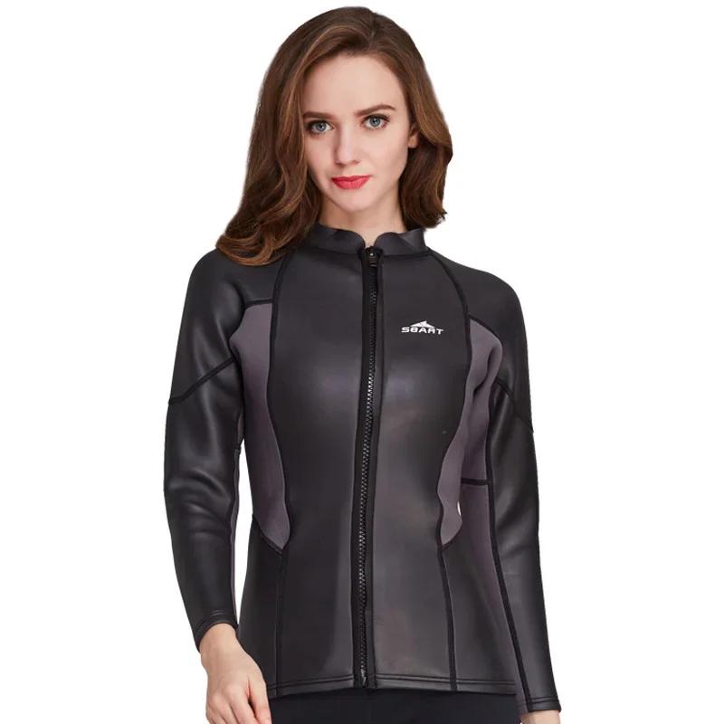 SBART-Top de neoprene manga comprida para mulheres, maiô elástico smoothskin, camisa de surf, jaqueta de mergulho, 2mm - Image 1