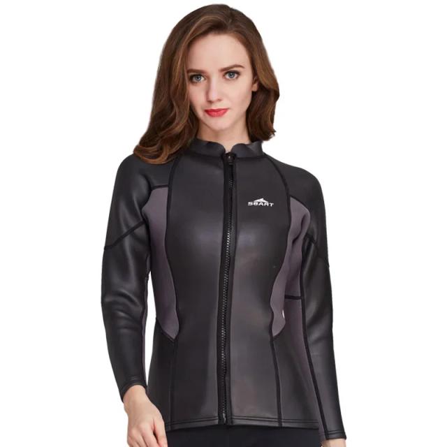 Maiô de Neoprene Feminino de Manga Comprida SBART - Camisa de Surf e Jaqueta de Mergulho 2mm em Smoothskin Elástico
