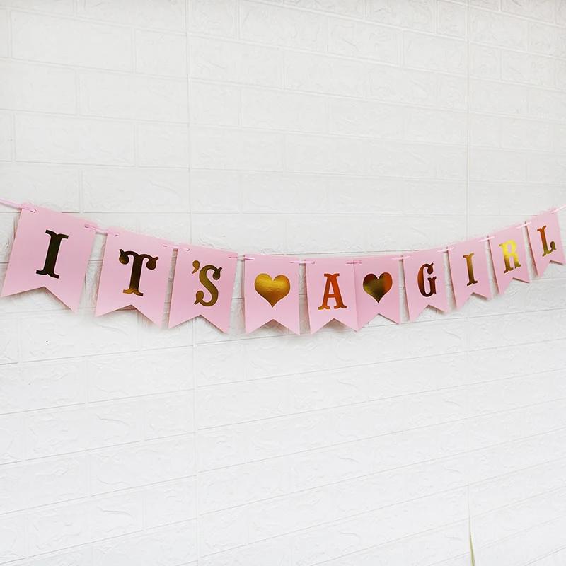 Azul rosa é um menino menina banners de chá de bebê pendurado papel bunting guirlanda decoração do chuveiro de bebê gênero revelar fontes de festa - Image 1