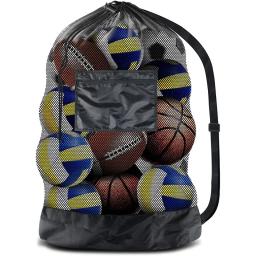 Saco de bola de malha grande cordão, saco de cordão para armazenamento, futebol, basquete, voleibol, sacos de treinamento, bolsa esportiva preta com alças - Image 6