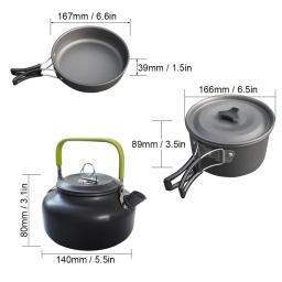 Kit de Panelas de Acampamento Portátil Dobrável, Utensílios De Alumina Dura, Equipamento De Economia De Espaço, Resistência Ao Calor Para 2-3 Pessoas, Piquenique - Image 6
