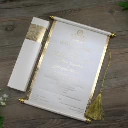 Cartão do convite com caixa de presente e borla, pergaminho personalizado, branco marfim papel cartões, festa de casamento, aniversário, 100pcs - Image 3