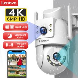 Lenovo 4k 6mp wifi câmera de vigilância segurança ao ar livre lente dupla tela ai rastreamento câmera ip ptz cctv vigilância vídeo - Image 1
