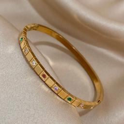Pulseiras de aço inoxidável 316L para mulheres, bloco colorido incrustado de zircão, bracelete banhado a ouro, charme romântico, joalheria, chique - Image 1