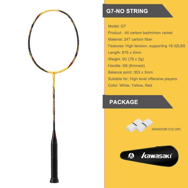 Kawasaki Raquete de Badminton G7 Fibra de Carbono Ataque Pesado 5U