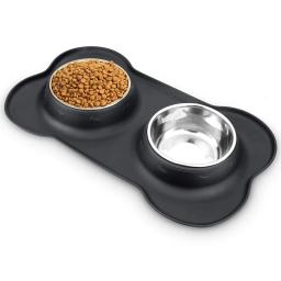 Tigela de cachorro dupla antiderrapante com esteira de silicone, aço inoxidável durável, alimentador de água, pet feeding, tigelas para cães e gatos - Image 1