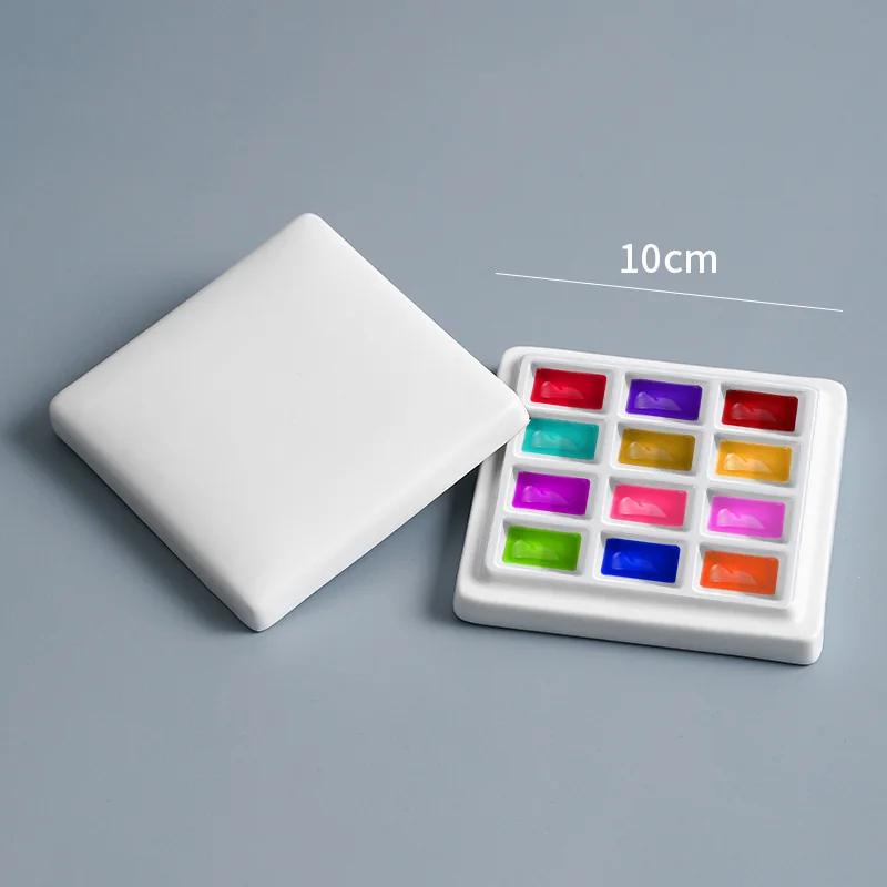 Paleta Quadrada Aquarela Cerâmica com Tampa, Mistura de Cores, Bandeja de Pintura, Arte, Artista, 12 Grades, 20 Grades - Image 1