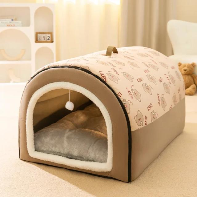 Cama Grande e Removível para Cachorro: Aconchego Quente e Lavável para seu Pet no Inverno
