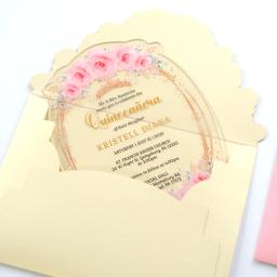 Cartão do convite do casamento da flor de luxo com envelope, Cartões acrílicos claros do ouro rosa personalizado, Amostra do convite, 10Pcs - Image 2