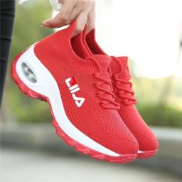 Mulheres tênis sapatos de malha respirável altura crescente deslizamento-on meia feminina calçados ao ar livre tênis femininos plataformas de fundo grosso - Image 2