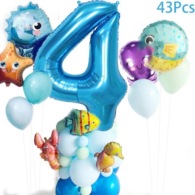 Decoração de Festa com Conjunto de Balões Marinhos para Meninos e Meninas - 43 Peças para Aniversários de 1 a 8 Anos