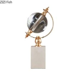 Banhado a ouro globo forma bola de cristal estátua base de mármore artesanato escultura decoração de mesa ornamentos sala estética decoração arte - Image 6