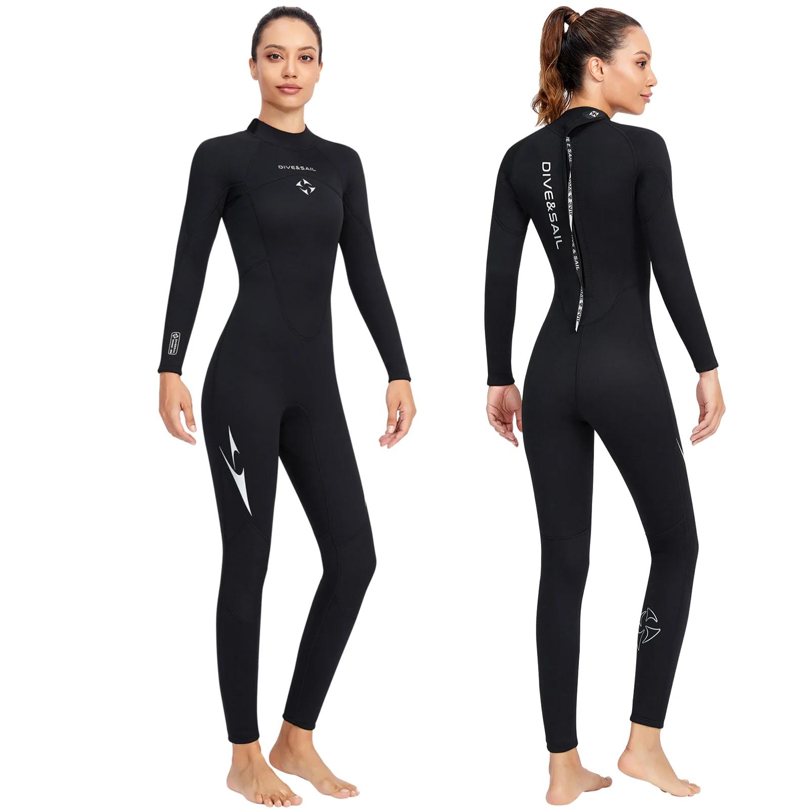 Fato de neoprene feminino, bodysuit completo, traje de mergulho com gola redonda, elástico, natação, surf, mergulho, caiaque, roupas esportivas, 3mm - Image 1