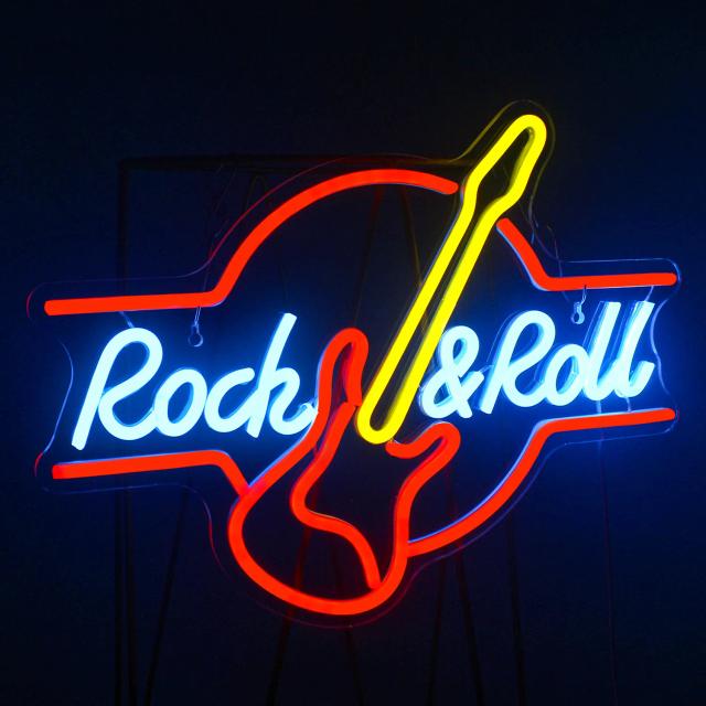 Luz Neon LED Rock and Roll para Decoração de Parede em Estúdios, Bares e Ambientes Musicais