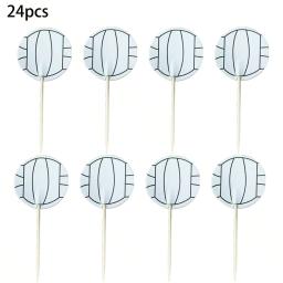 Bola tema bolo Topper, tabela bolo decoração suprimentos, futebol, rugby, voleibol, papel, bambu, picaretas bandeira, cupcake toppers, festa de feriado, 24pcs - Image 5