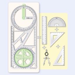 Conjunto de ferramentas de medição multifuncional para escola, desenho de atividade primária, Régua geométrica, Régua triangular, Bússola, Transferidor - Image 2