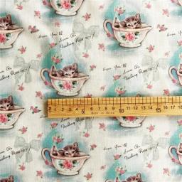 Tecido De Algodão Para Patchwork DIY, Adorável Material De Costura Vintage, Tecidos Impressos De Gato De Teacup, Bolsa De Bebê E Bonecas - Image 3