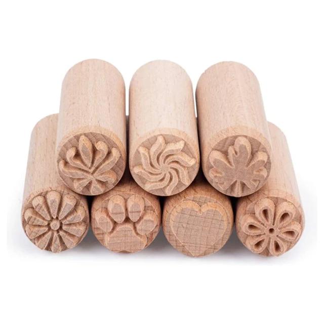 Conjunto Criativo de Selos de Argila de Madeira para Cerâmica - Ferramentas de Impressão com Padrões Variados para Artesanato DIY