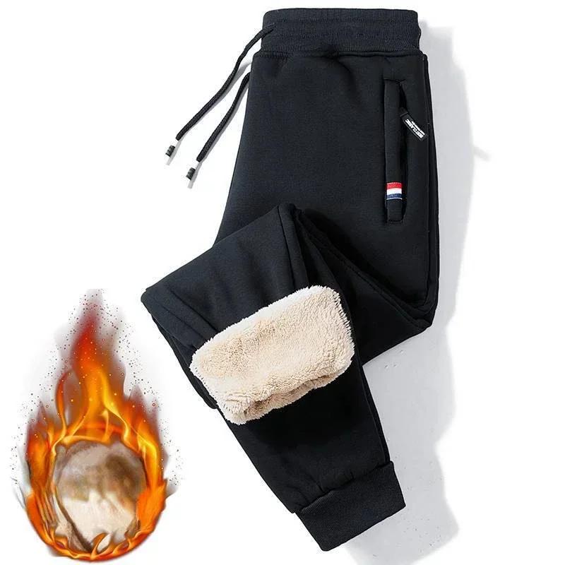 Calças engroçadas forrado de velo masculino, à prova de vento, confortável, respirável, durável, bolsos com zíper, moletom feito, manter quente, inverno - Image 1