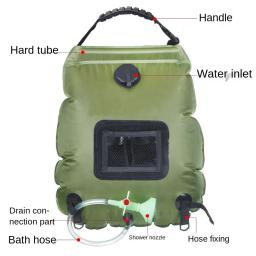 Saco de água portátil do chuveiro do acampamento exterior, aquecimento solar, caminhadas, escalada, equipamento do banho, 20L - Image 3