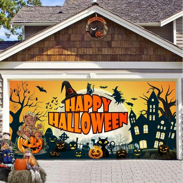 Banner de Garagem de Halloween Assustador, Decoração ao Ar Livre Grande para Festas e Celebrações do Feriado, Sem Energia Necessária
