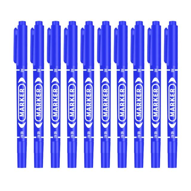 Conjunto com 10 Canetas Marcadoras de Dupla Ponta Impermeáveis - Tinta Oleosa Preto, Azul e Vermelho para Desenho em Papel e Vidro