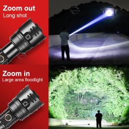 Lanternas LED de alta potência, Lanterna Recarregável com Carregamento USB, Tocha Poderosa, Luz de Trabalho, 1500m, 500W, 600W - Image 3