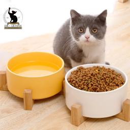 Tigela de cerâmica antiderrapante com suporte de madeira, alimentador de cães, tigela de comida de gato grande e pequena - Image 3