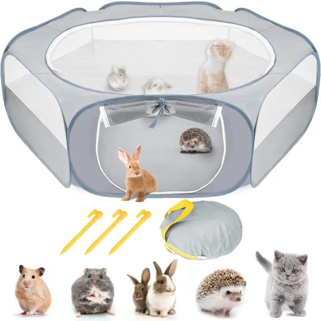 Cercadinho Portátil Dobrável com Porta Lateral para Exercício de Pequenos Animais como Cães, Coelhos e Hamster ao Ar Livre