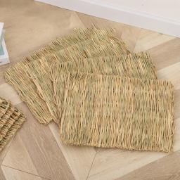 Tapete de palha tecido para animais pequenos, Rabbit Grass Chew Mat, Acessórios para gaiola, Cama, House Pad, Hamster, Guinea Pig, Pet - Image 2