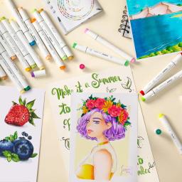 Ohuhu Honolulu Conjunto de canetas marcadoras de 72 cores, marcadores de arte com álcool, pontas duplas recarregáveis, esboço, desenho, mangá, material escolar de arte - Image 2
