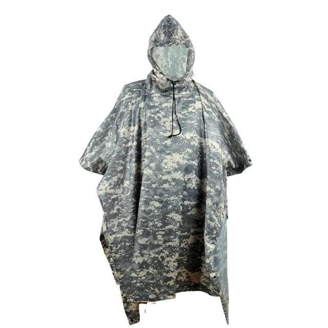 Poncho Impermeável Multifuncional Masculino para Acampamento e Caça com Camuflagem e Uso Militar de Emergência