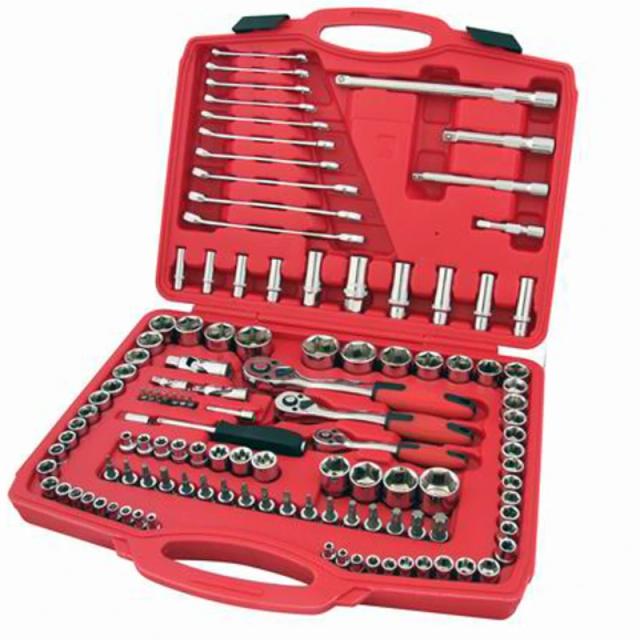 Conjunto Completo de 120 Peças de Ferramentas Manuais para Casa com Chaves Soquete de 1/4", 3/8" e 1/2"