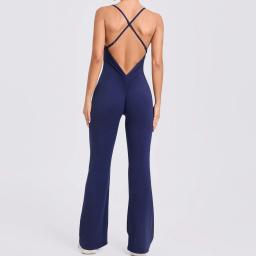 Macacão de fitness queimado esportes macacão feminino conjunto de treino yoga sem costas roupa feminina 2024 activewear monos largos vermelho - Image 5