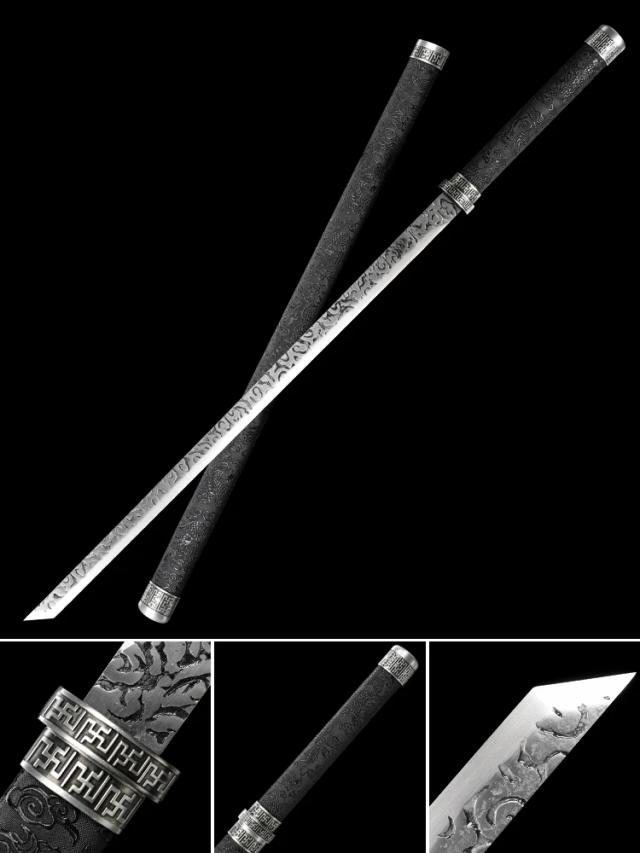 Espadas de batalha de dragão preto chinês lâmina de aço manganês real artesanal tamanho completo pronto para treinamento arma kongfu catana