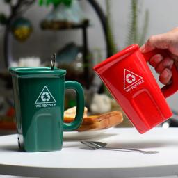 Caneca cerâmica exótica com pá, Verde criativo, Forma de lixo reciclável, Copo de café com leite, Forma quadrada - Image 2