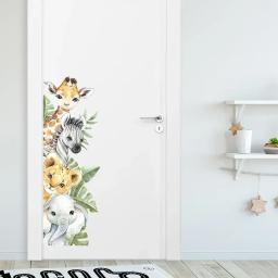 Adesivos de porta animais da selva girafa elefante adesivos de parede para quarto de crianças berçário do bebê decoração do quarto das crianças decalques de parede - Image 4