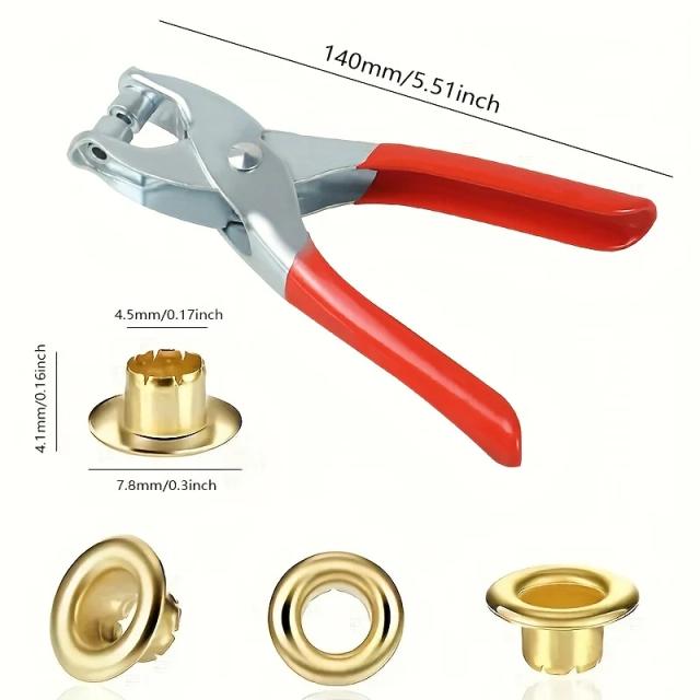Conjunto de Alicate para Ilhós com 100 Ilhós de Metal - Kit Completo para Cortar e Aplicar em Tecido e Couro